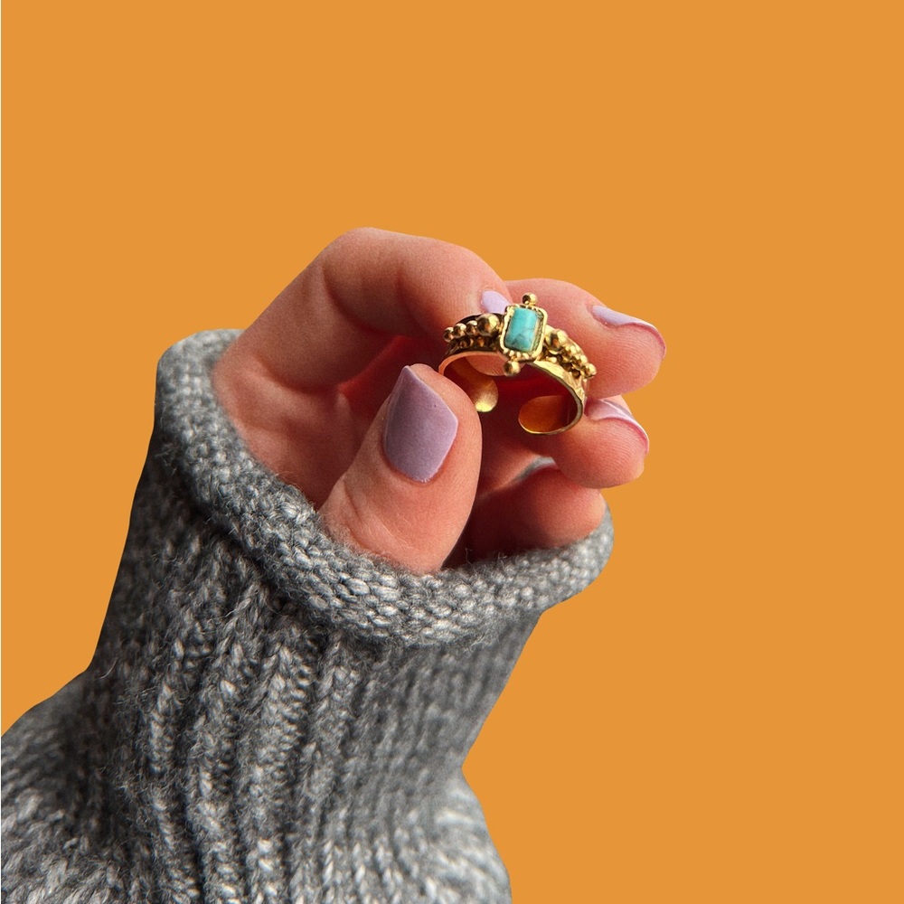18k Gold Plated Turquoise Adjustable Ring